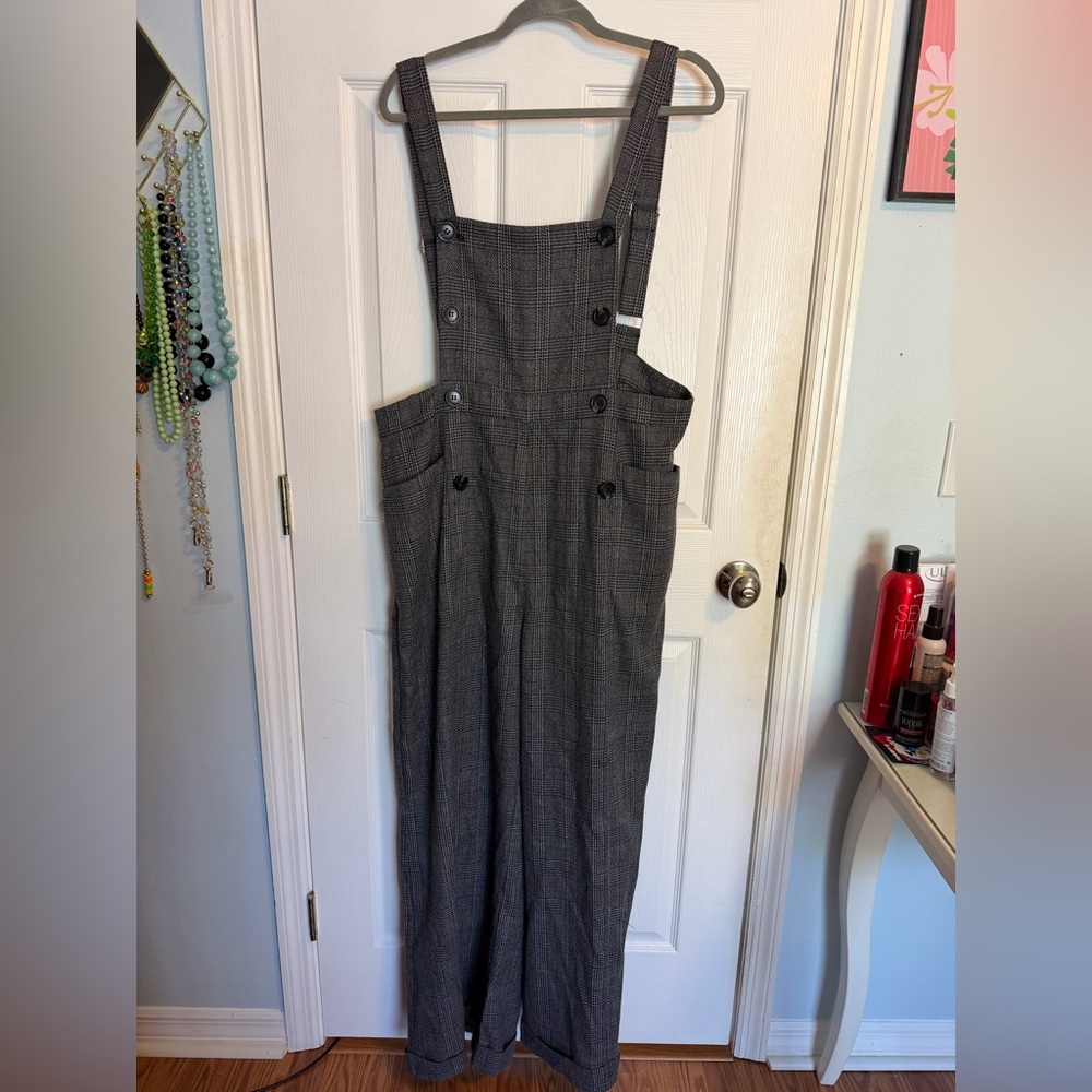 Collectif Plaid Overall Jumpsuit in Black and Gray